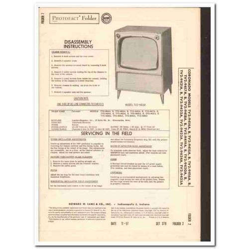coronado models tv2-941x tv-2942x tv television sams photofact manual