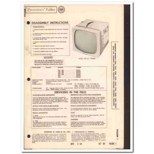 emerson models125x 126x 2064 2065 tv television sams photofact manual