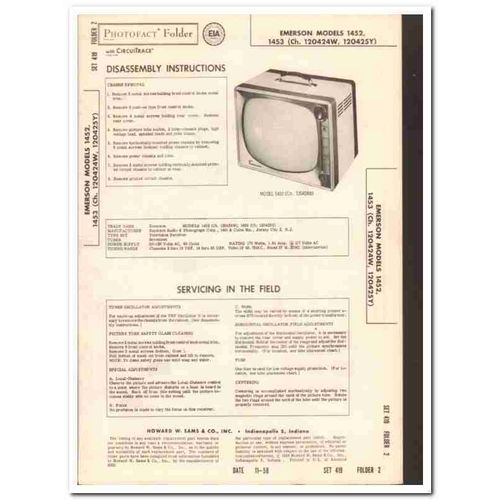 emerson models 1452 1453 tv television receiver sams photofact manual