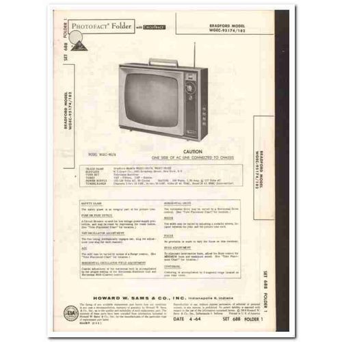 bradford models wgec-95174 95182 tv television sams photofact manual