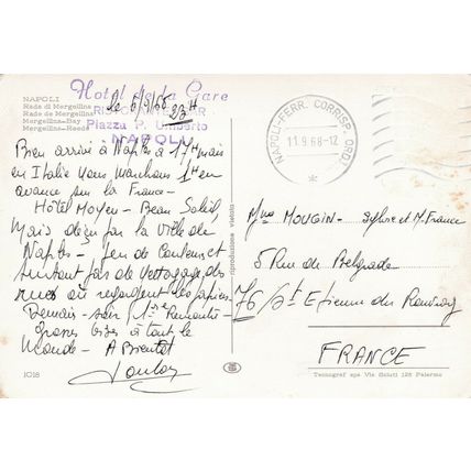 Naples Mergellina Bay Italy Postcard 1968 used corner crease
