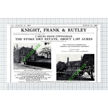 The Grange Stoke Dry Uppingham Marquess of Exeter Sale Advert - 1966 Cutting