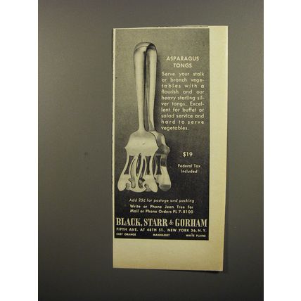 1953 Black, Starr & Gorham Asparagus Tongs Advertisement