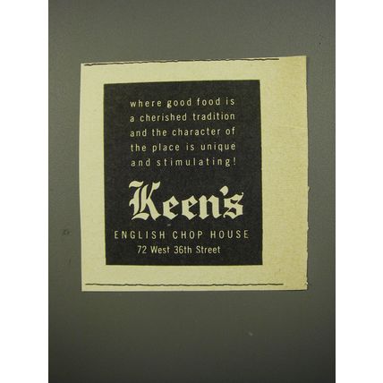 1953 Keen's English Chop House Ad - Where good food is a cherished tradition