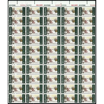 Christmas Sheet of Fifty 6 Cent Postage Stamps Scott 1384