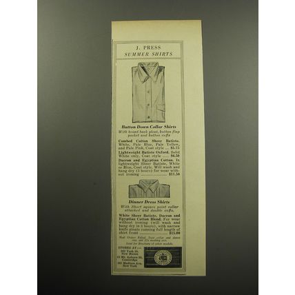 1957 J. Press Fashion Advertisement - J. Press Summer Shirts