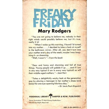 Freaky Friday by Mary Rodgers ( Perennial Library | First Printing | 1977 )