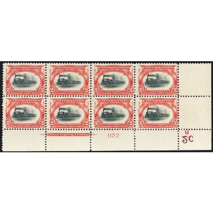 295, Mint NH 2¢ Fast Train Plate Block of Eight Stamps CV $580+ - Stuart Katz