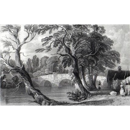 EAMONT BRIDGE, FROM THE WESTMORLAND SIDE 1858 Thomas Allom ANTIQUE ENGRAVING