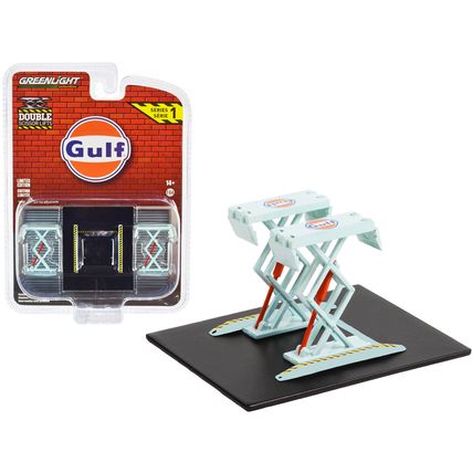 Automotive Double Scissor Lift "Gulf Oil" Light Blue "Double Scissor Lifts" S...