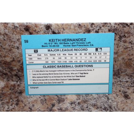 1989 cassic baseball new york mets keith hernandez card#59