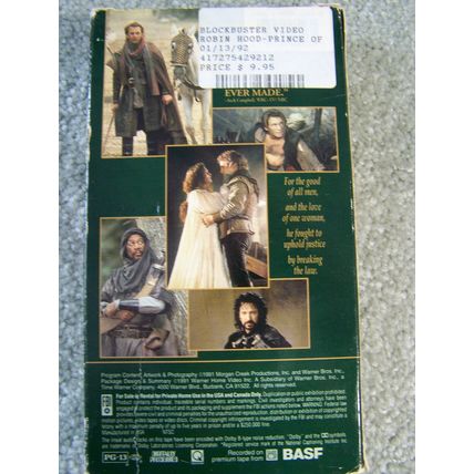 Robin Hood VHS Cassette with Kevin Costner - Prince of Thieves