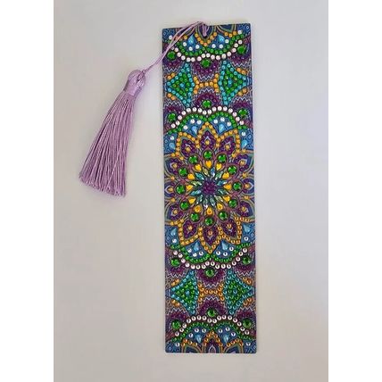 Handmade Bookmark Completed Diamond Art Mandala Pattern Purples Greens & Blues