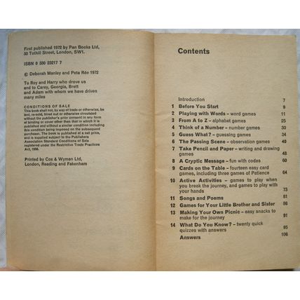 1972 Piccolo Book of Games for Journeys by Deborah Manley & Petra Ree