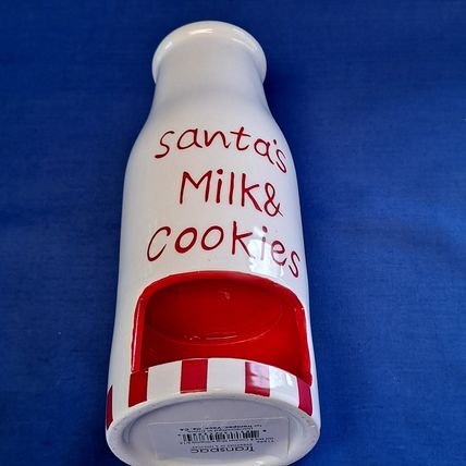 SANTA'S MILK & COOKIES Jug & Holder slot Christmas Plate for Cup Glass Mug