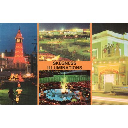 Postcard Skegness multiview. Yachting Pool, Compass Gardens, Bathing Pool