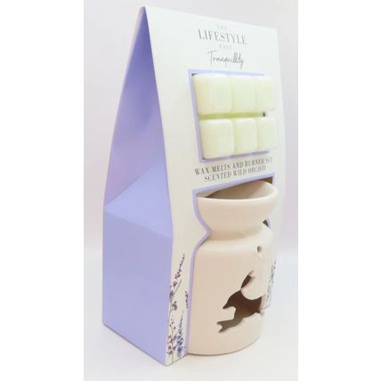 Rabbit Ceramic Oil Burner 12 CM with Wild Orchid Scented Wax Melts Boxed Gift