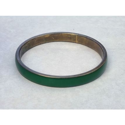 Vintage Brass Bangle, Forest Green Enamel