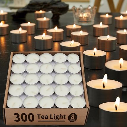 Unscented Palm Tea Lights Candles 300 Pack Bulk, 8 to 9 Hours Long Burning White