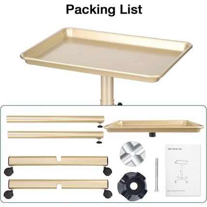 Salon Tray, Champagne Gold Salon Rolling Tray, Salon Service Tray Cart with Adju