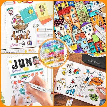 Caliart 101 Colors Brush & Chisel Alcohol Markers for Adult Coloring Book, Dual