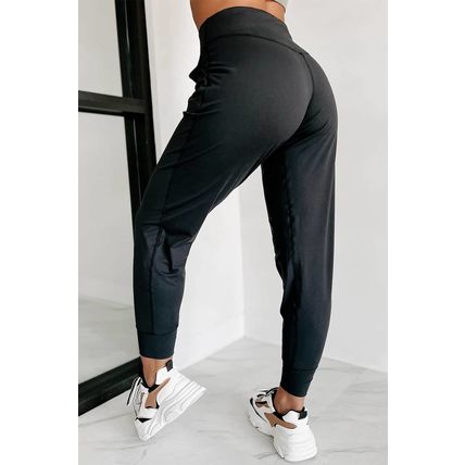 Black Exposed Seam High Waist Pocketed Joggers