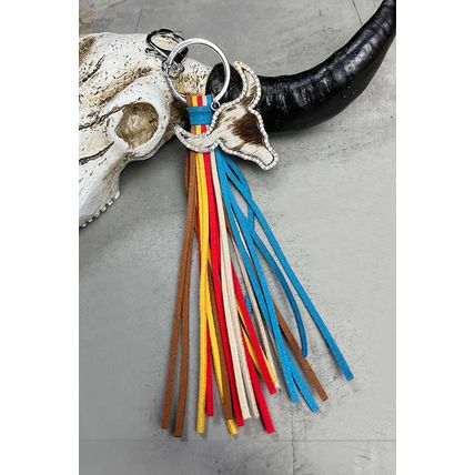 Philippine Gray Rhinestone Steer Head Colorful Tassel Key Ring