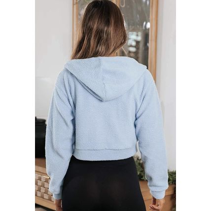 Beau Blue Cropped Sherpa Zip Up Hoodie