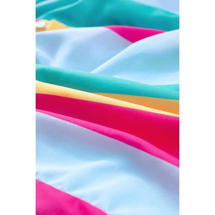 Rose Stripe Colorblock Short Sleeve Mini Shirt Dress