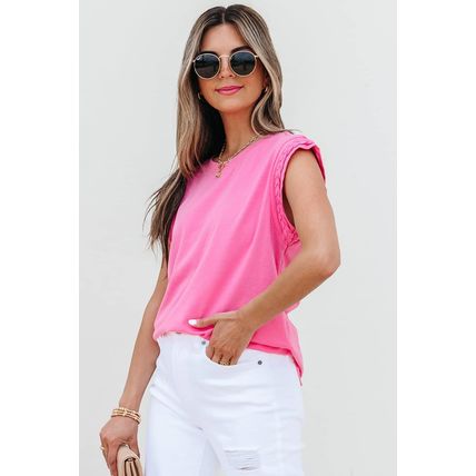 Bonbon Braided Cap Sleeve Crew Neck T Shirt