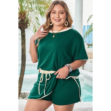 Evergreen Plus Size Contrast Trim T Shirt and Skirt Two Piece Set