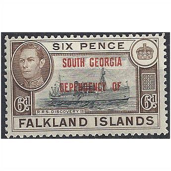 South Georgia (Falkland Islands Deps) 1944 B6 6d Black & Brown Mounted Mint ..