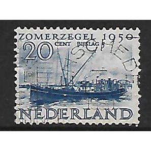 NETHERLANDS 1950 SOCIAL RELIEF 20c + 5c BLUE CANAL FREIGHTER SG 718 FINE USED
