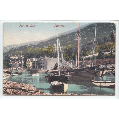 Porlock Weir Harbour Showing Boats Somerset Old Postcard