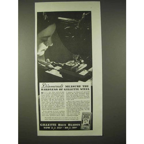 1935 Gillette Blue Blades Razor Ad - Diamonds Measure