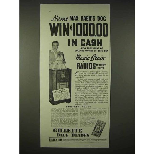 1935 Gillette Blue Blades Razor Ad - Max Baer