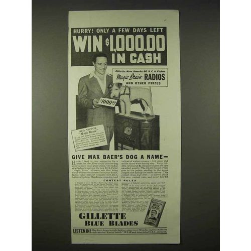 1935 Gillette Blue Blades Razor Ad - Max Baer - Hurry!