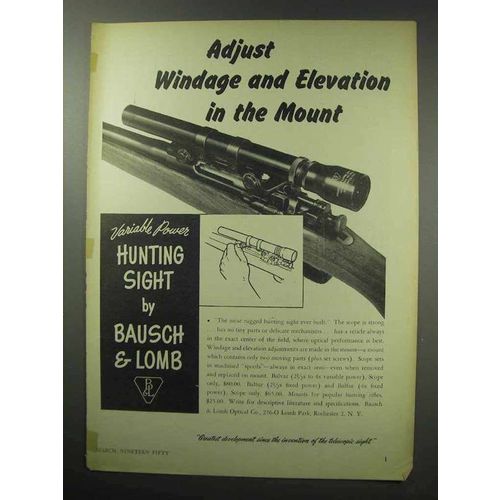 1950 Bausch & Lomb Hunting Sight Ad - Adjust Windage