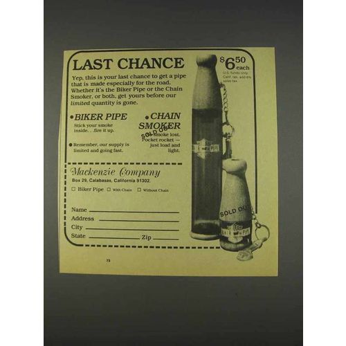 1982 Mackenzie Company Biker Pipe and Chain Smoker Ad