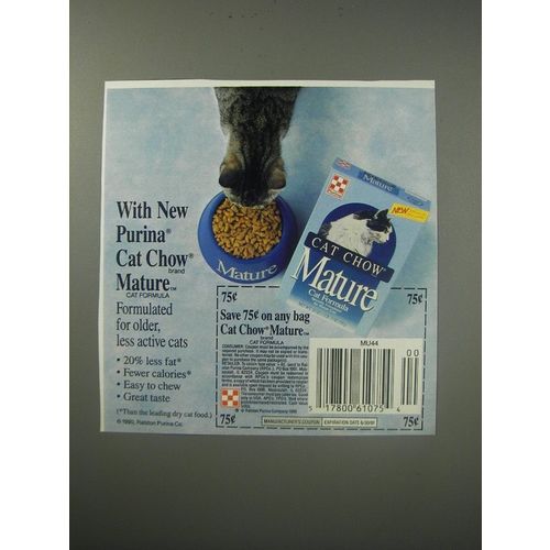 1990 Purina Cat Chow Mature Cat Food Ad