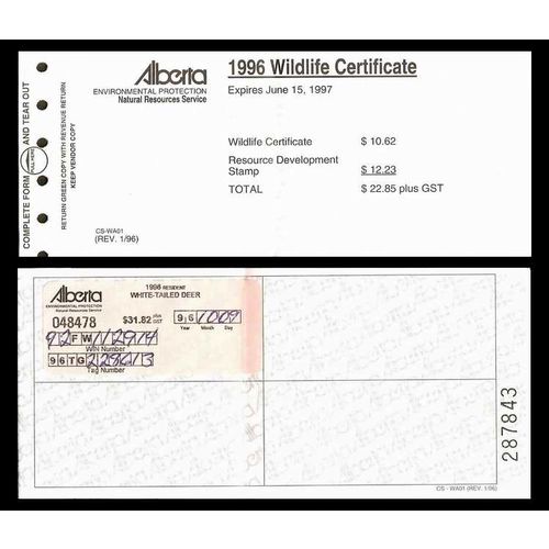 Canada Alberta Hunting Licence Revenue 1996 USED BOOK
