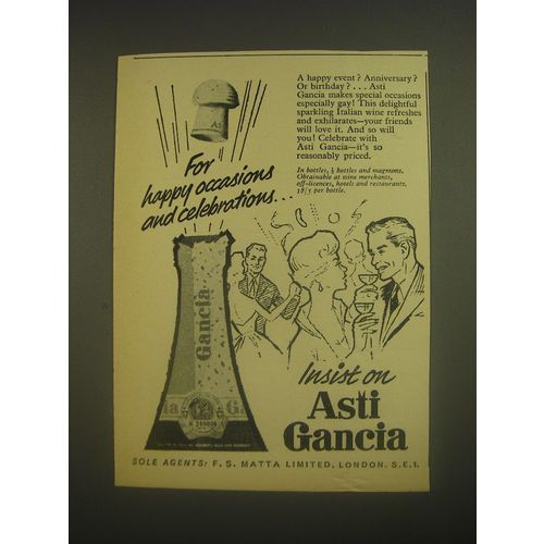 1962 Asti Gancia Wine Ad - For happy occasions and celebrations