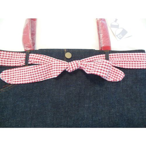 Denim Dark Blue and Red Gingham Style Tote Shoulder Bag T2