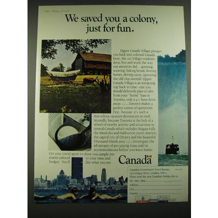 1968 Canada Tourism Ad - We Saved you a colony, just for fun