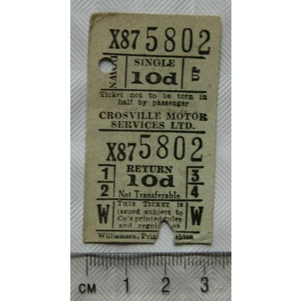 Vintage: Crosville Motor Services 10d perforated single & return ticket