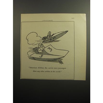 1951 American Airlines Ad - cartoon by George Price - Speedboat