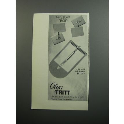 1952 Olga Tritt Cuff Links and Belt Buckle Advertisement