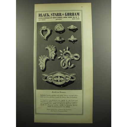 1953 Black, Starr & Gorham Jewelry Ad - Jewels to Treasure
