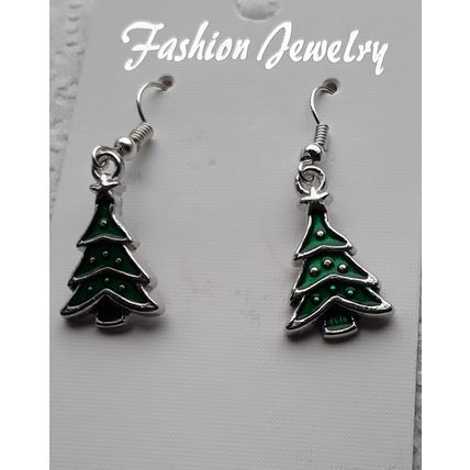 Christmas earrings. Handmade dangling earrings with enamel tree