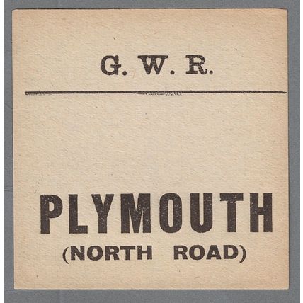 GREAT WESTERN RAILWAY LUGGAGE LABEL - PLYMOUTH (NORTH ROAD) (Caps/Caps)